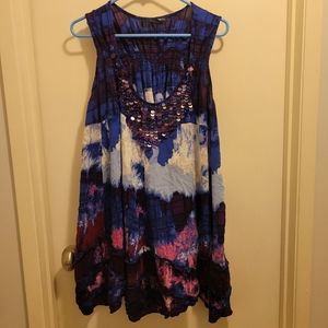 Multi colored handkerchief hem Beaded Tank Top size 30W shoulder to hem 32"